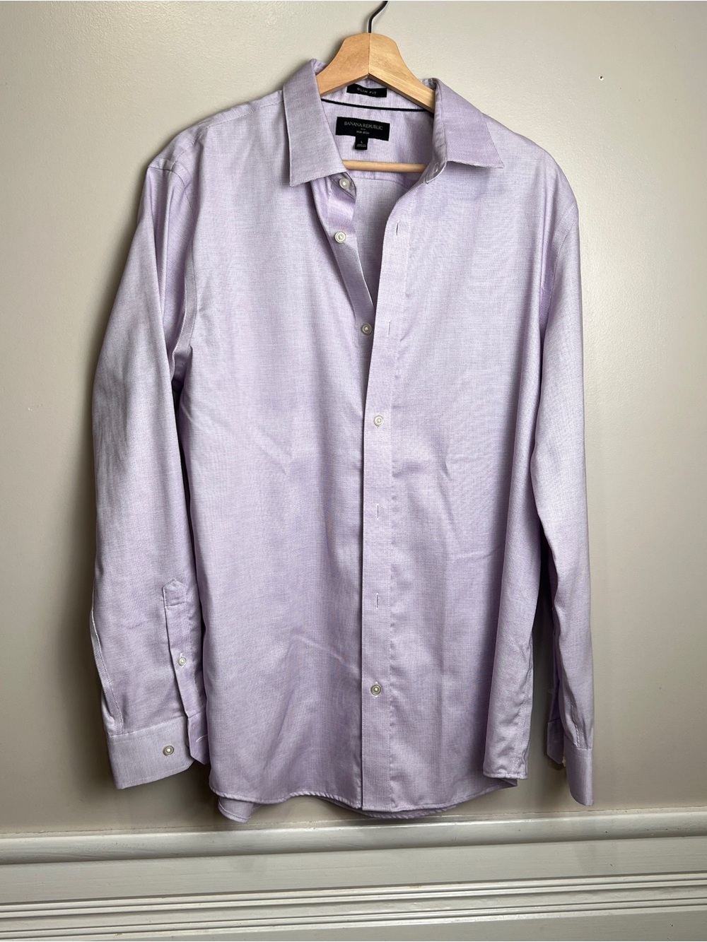Banana Republic Men’s Purple Micro Check Cotton Slim Fit Non-Iron Dress Shirt L